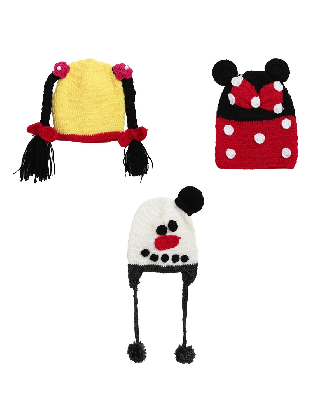 

CHUTPUT Unisex Kids Pack Of 3 Embroidered Beanie Caps, White