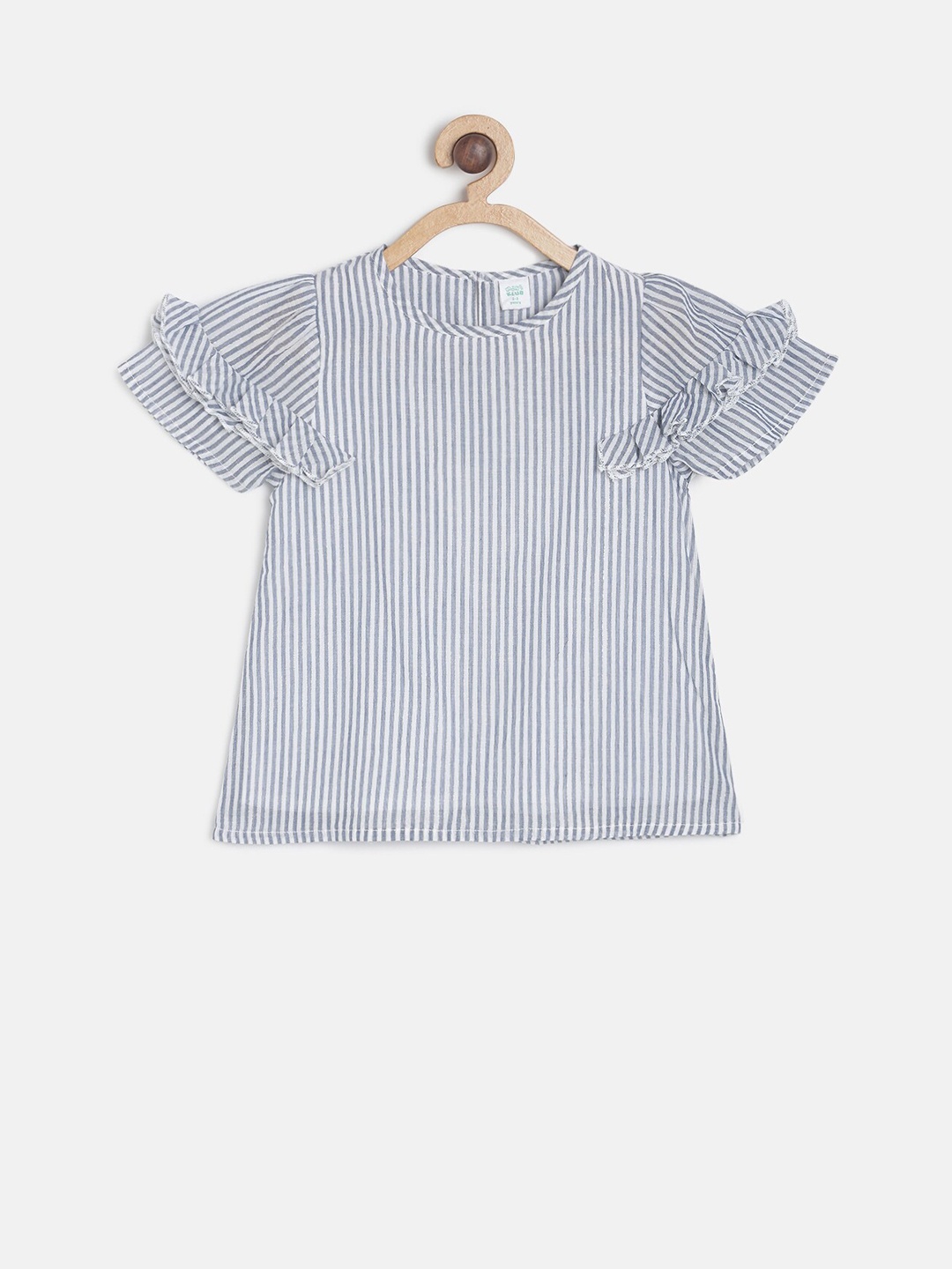 

MINI KLUB Girls Grey & White Striped A-Line Pure Cotton Top