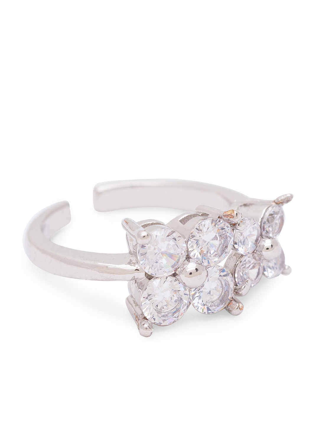 

Globus Silver-Plated & White CZ-Studded Statement Adjustable Finger Ring