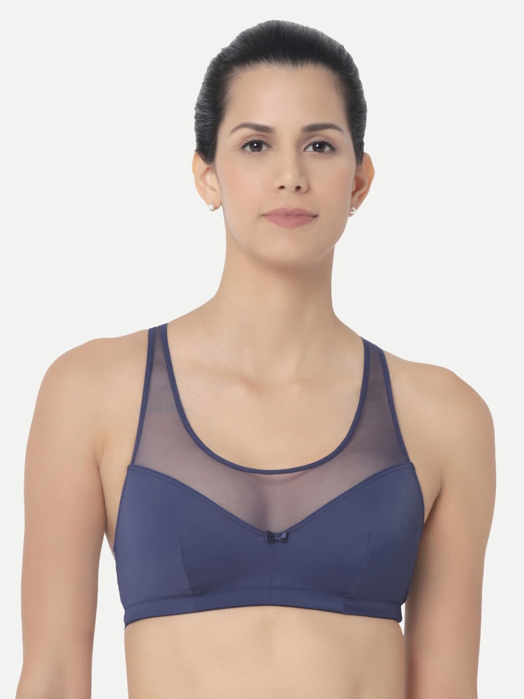 

Triumph Fashion 140 Top Modern Padded Wireless Crop-Top Lace Racer Back Reomvable Mobile Full Coverage Pads Bra, Navy blue