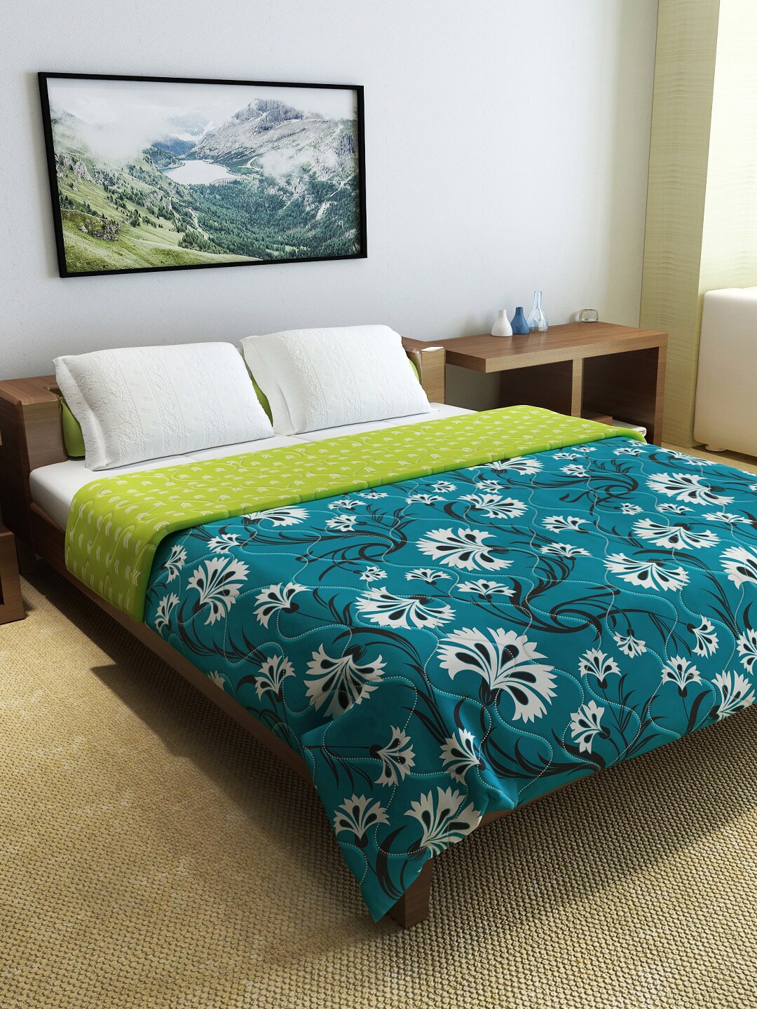 

Divine Casa Green & Sea Green Floral Mild Winter 110 GSM Double Bed Comforter