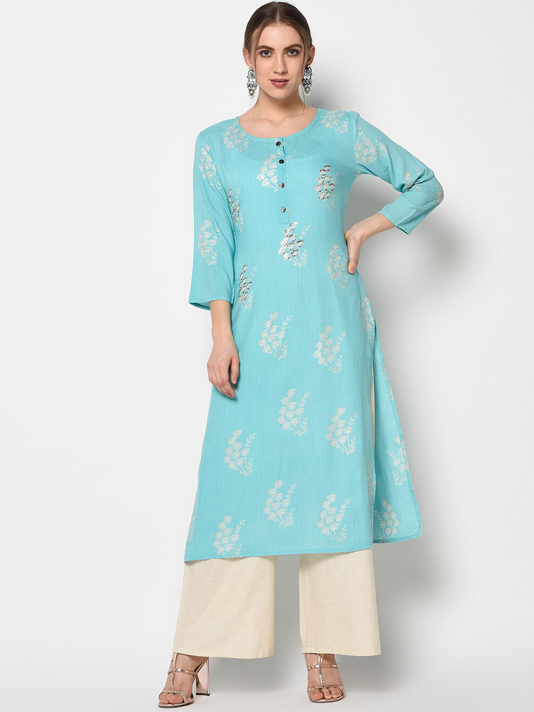 

Yufta Women Blue Embroidered A-Line Kurta