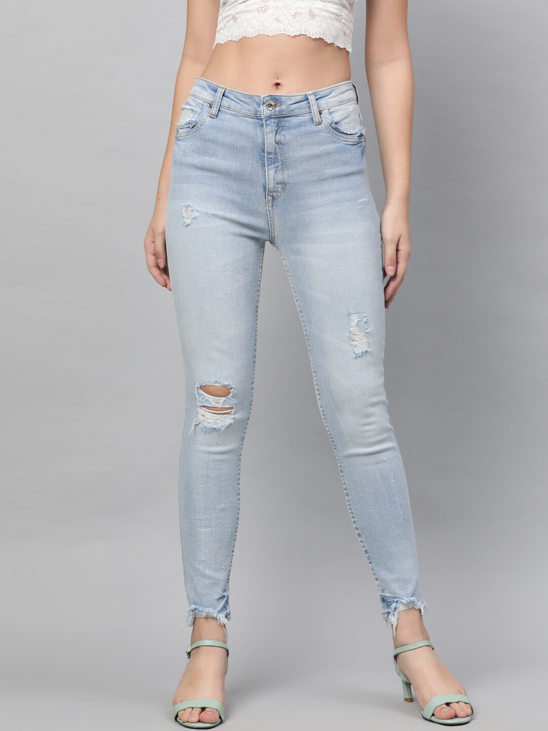 

STREET 9 Women Blue Skinny Fit Mid-Rise Mildly Distressed Ripped Stretchable Jeans