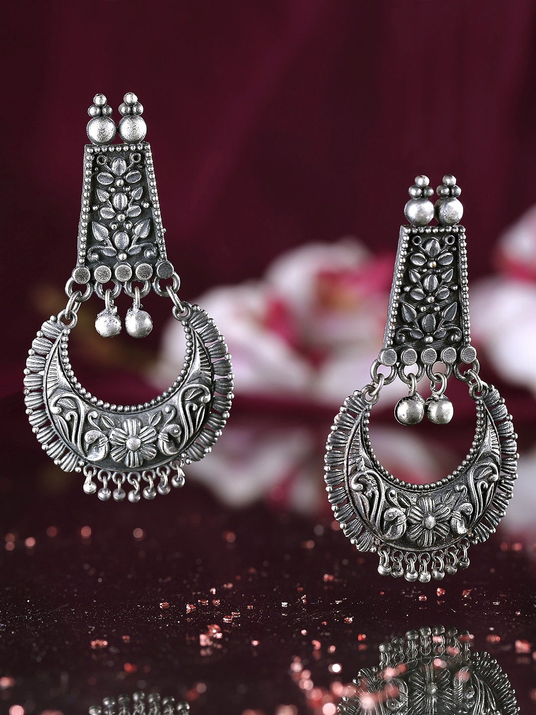 Yellow Chimes Silver-Toned Contemporary Chandbalis