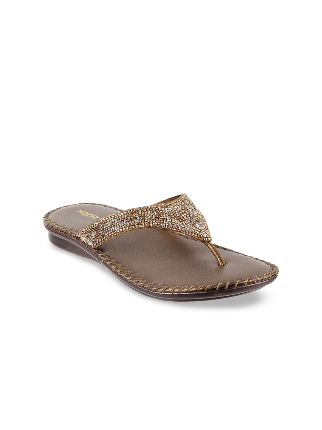 

Mochi Women Gold-Toned Embellished Open Toe Flats