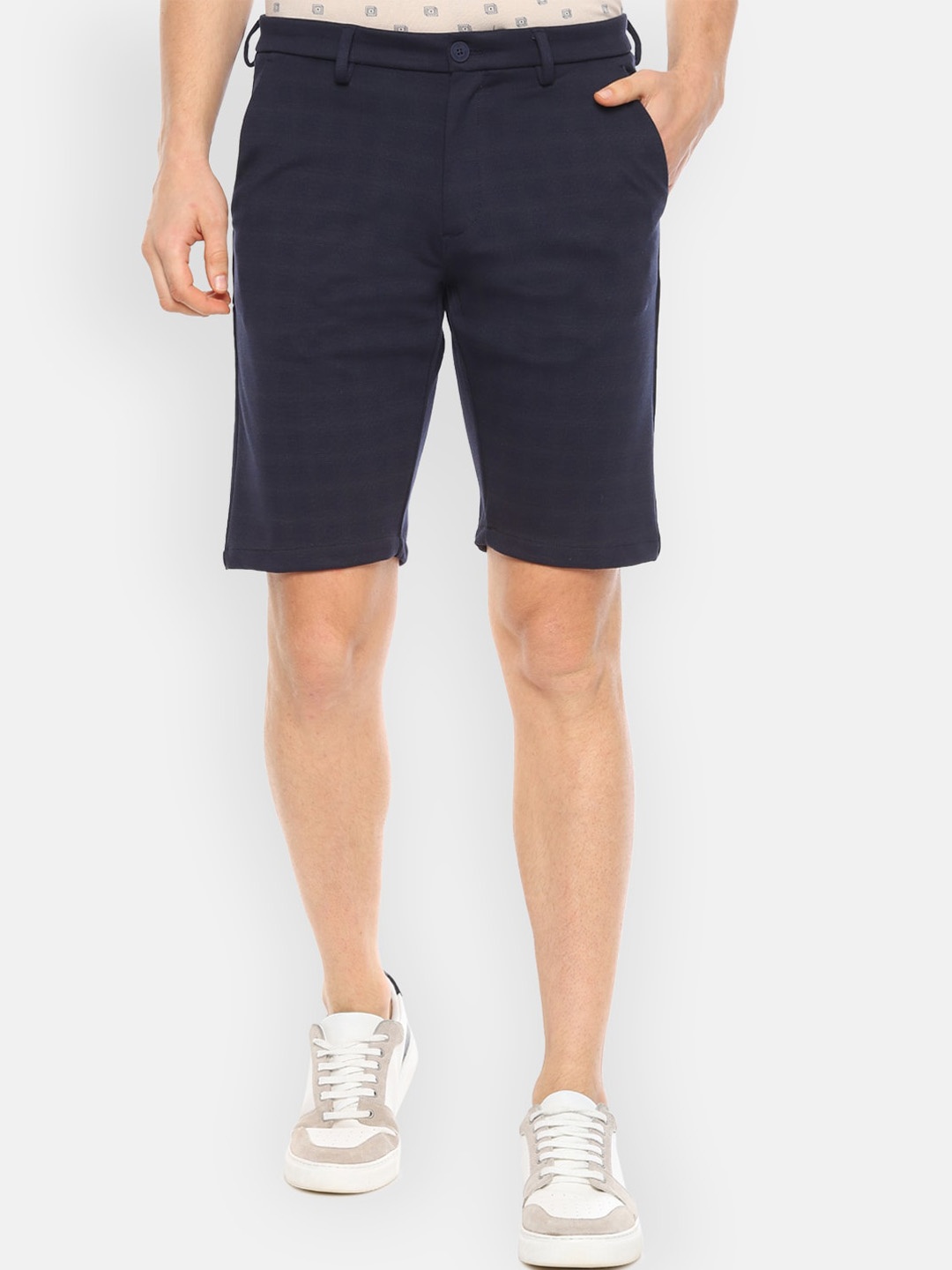 

Louis Philippe Sport Men Navy Blue Checked Slim Fit Regular Shorts