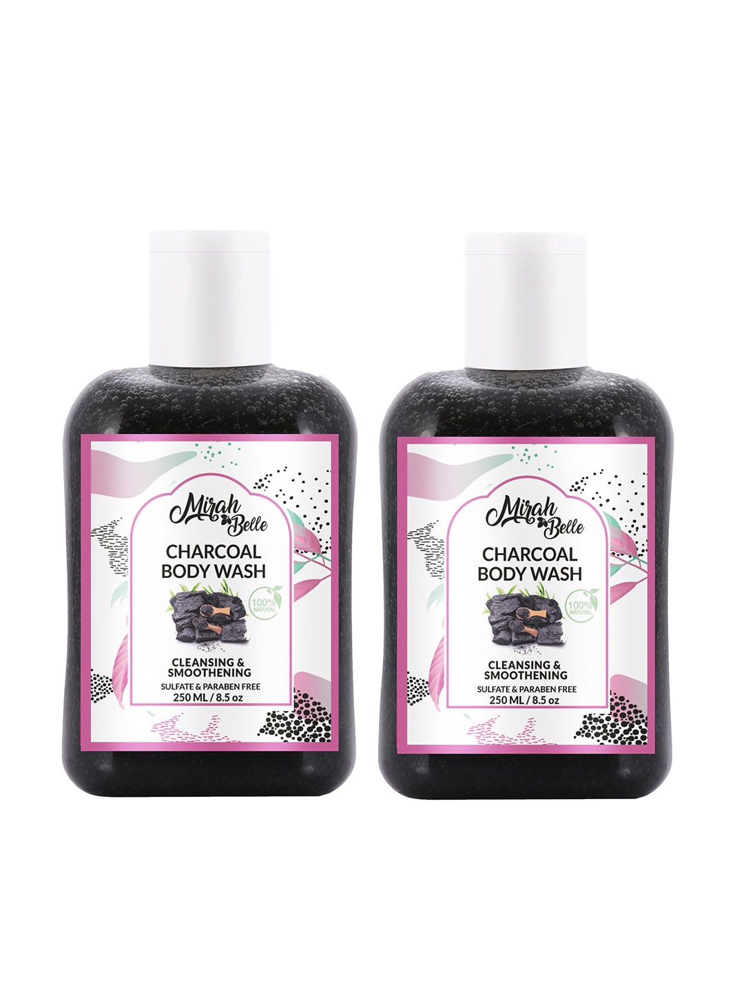 

Mirah Belle Pack of 2 Activated Charcoal Natural Body Wash - 250 ml each, Black