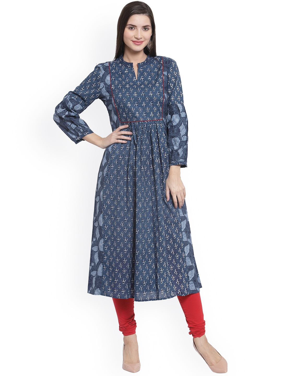 

The Kurta Express Women Navy Blue Printed Anarkali Kurta