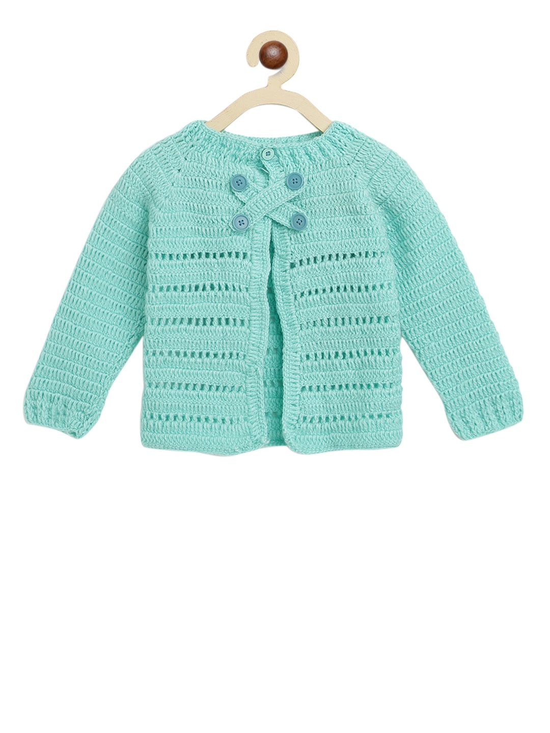CHUTPUT Kids Blue Self Design Front-Open Sweater