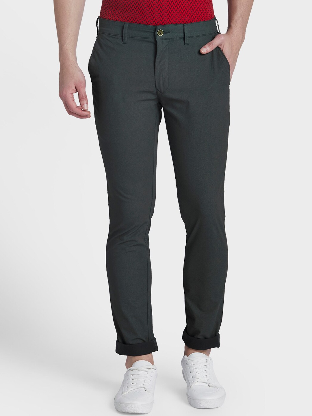 ColorPlus Men Teal Green Regular Fit Printed Regular Trousers