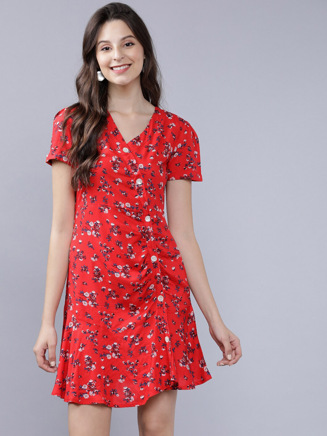 

Tokyo Talkies Women Red Printed Wrap Dress