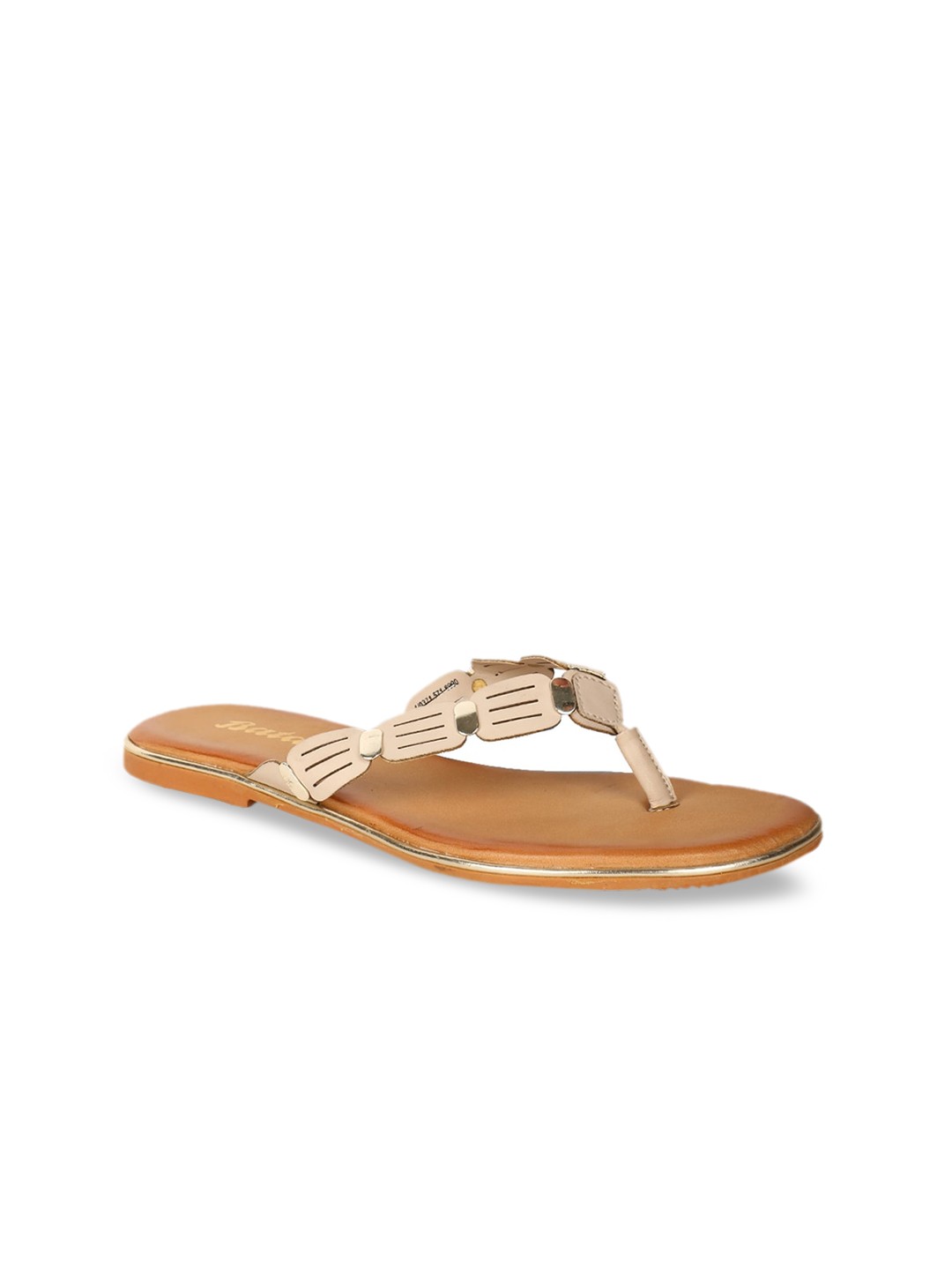 

Bata Women Beige Solid PU Open Toe Flats