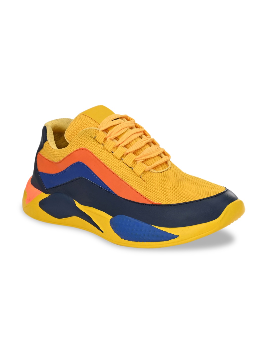 

mr.wonker Men Yellow & Navy Blue Colourblocked Mesh Mid-Top Sneakers