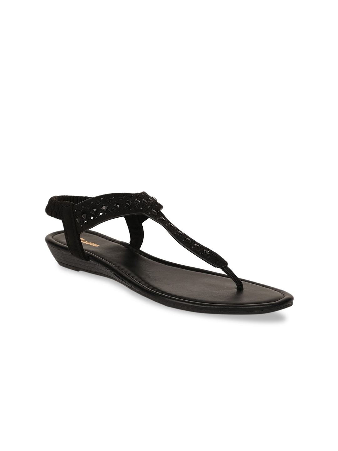

Bata Women Black Solid PU T-Strap Flats