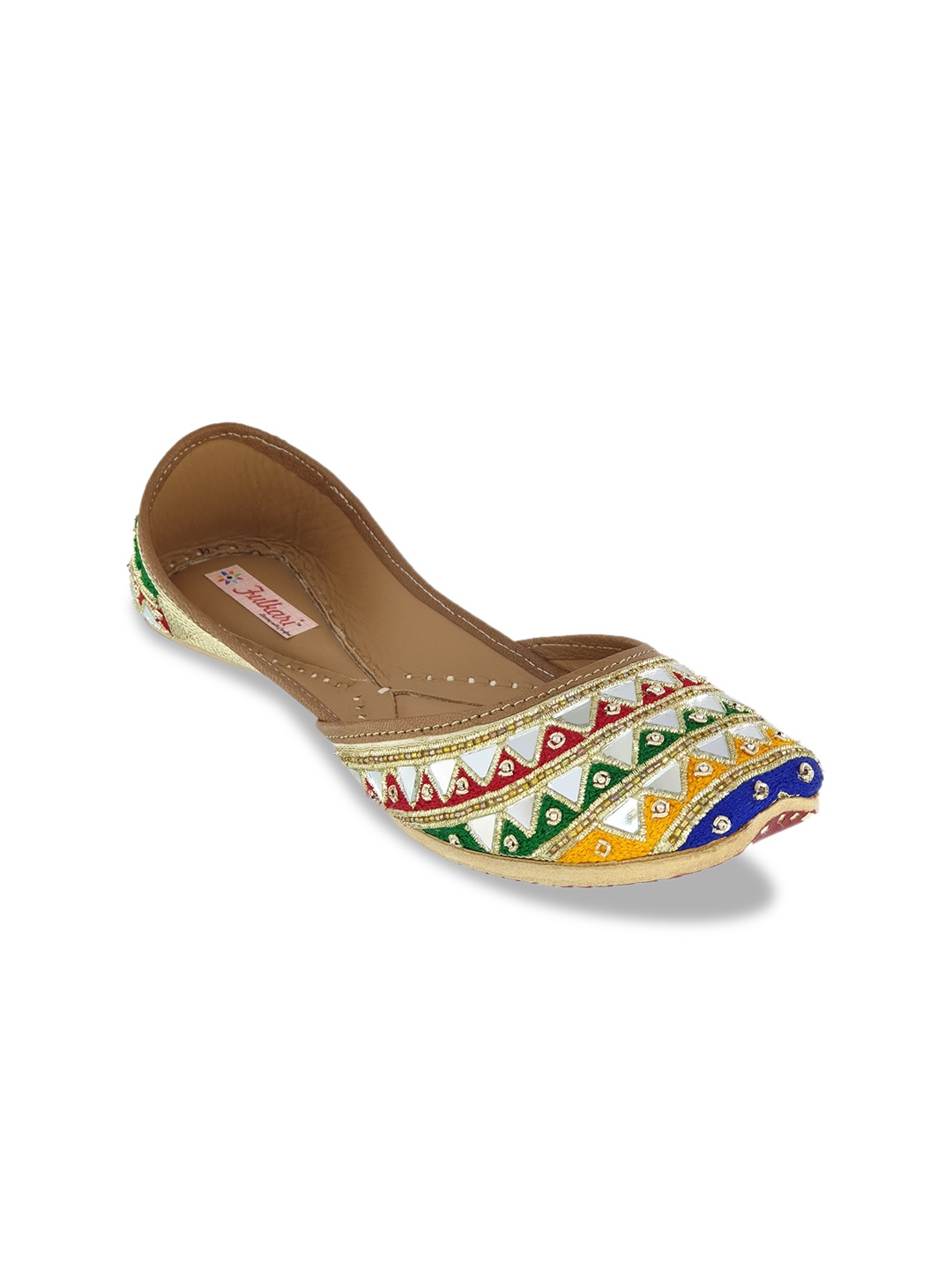 

Fulkari Women Multicoloured Embellished Leather Mojaris, Multi