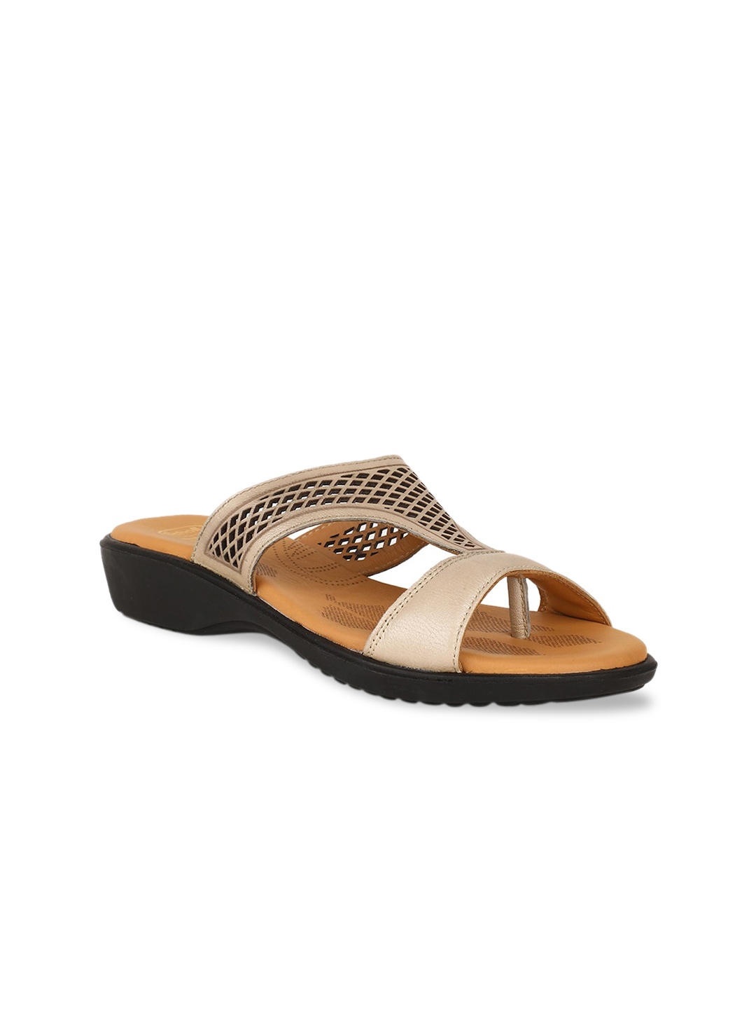 

Scholl Women Beige Textured Leather Open Toe Flats