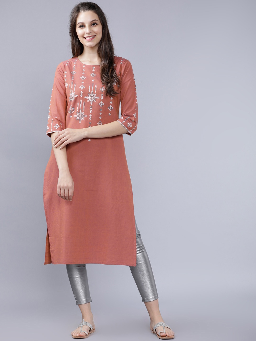 

Vishudh Women Orange Embroidered Straight Kurta