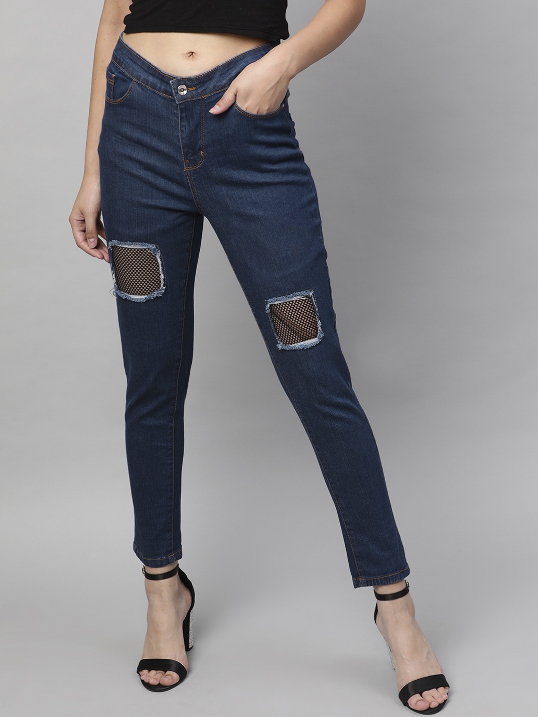 

STREET 9 Women Blue Skinny Fit Mid-Rise Highly Distressed Stretchable Jeans