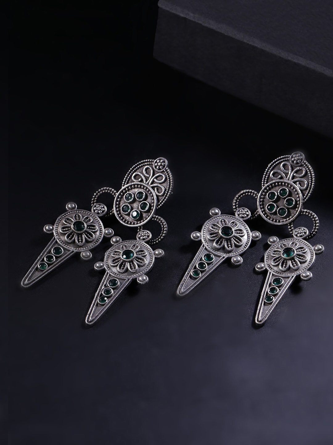 

Yellow Chimes Silver-Plated & Green Contemporary Drop Earrings