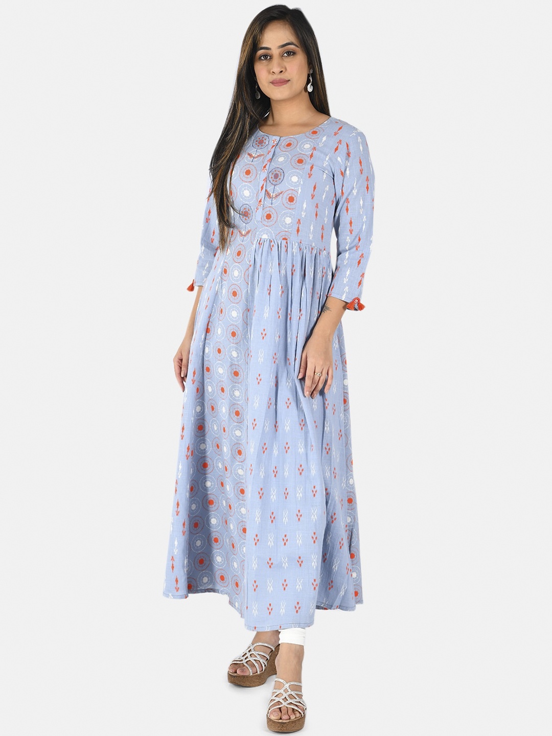 

Neerus Women Blue & White Printed Straight Kurta