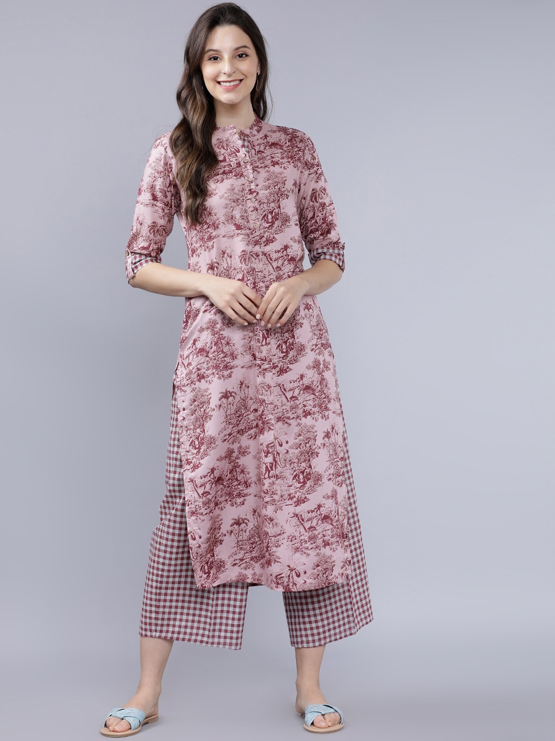 

Vishudh Women Mauve Printed Straight Kurta