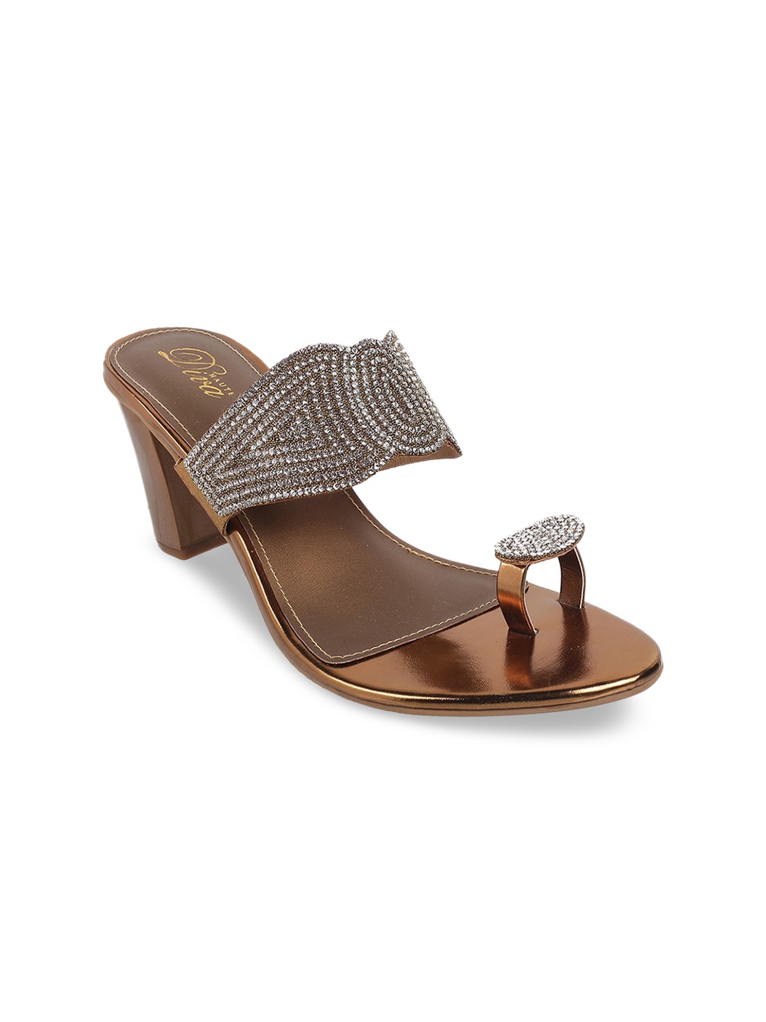 

Mochi Women Gold-Toned & Off-White Embellished Block Heels