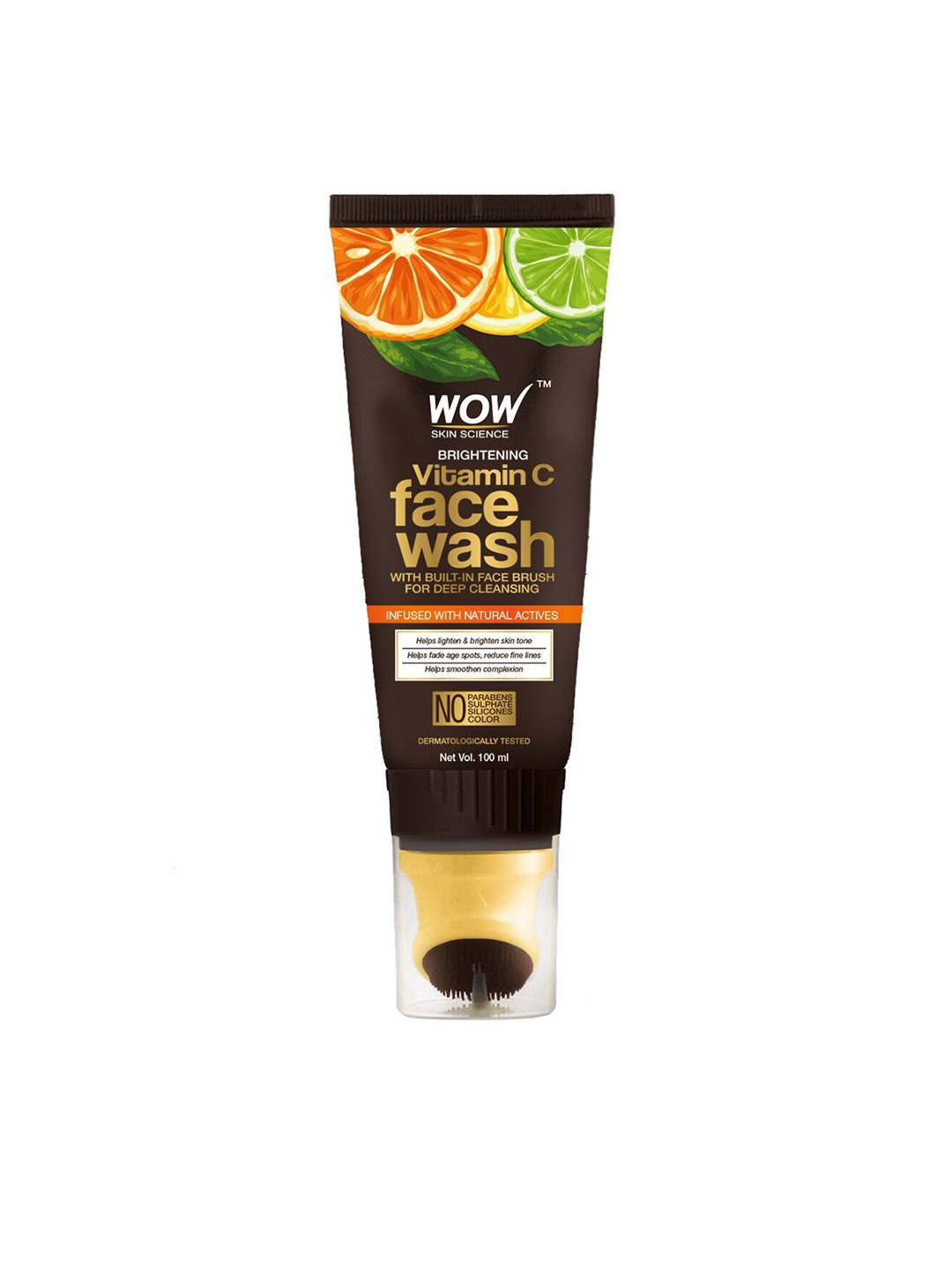 

WOW Skin Science Brightening Vitamin C Foaming Face Wash GEL with Built-In Face Brush100mL, Brown