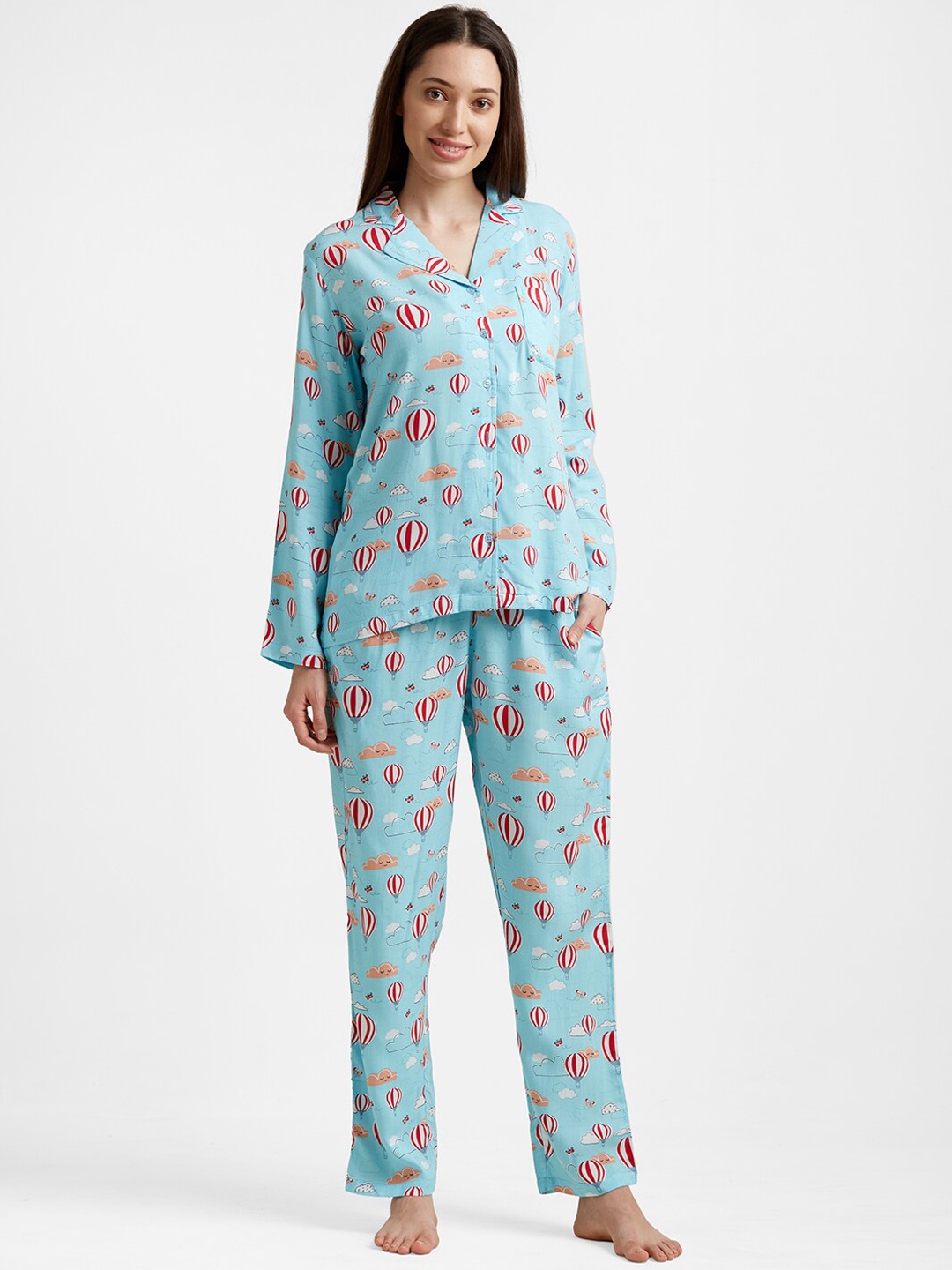 

DRAPE IN VOGUE Women Blue & Red Printed Night suit