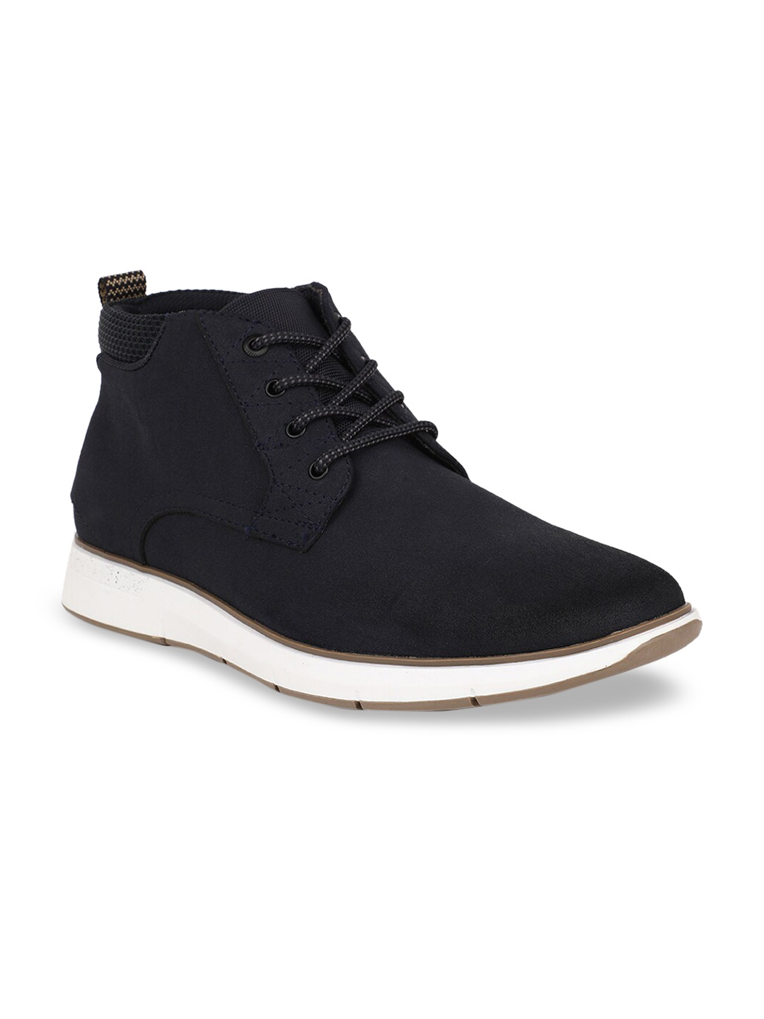 Bata Men Navy Blue Solid PU Mid-Top Derbys