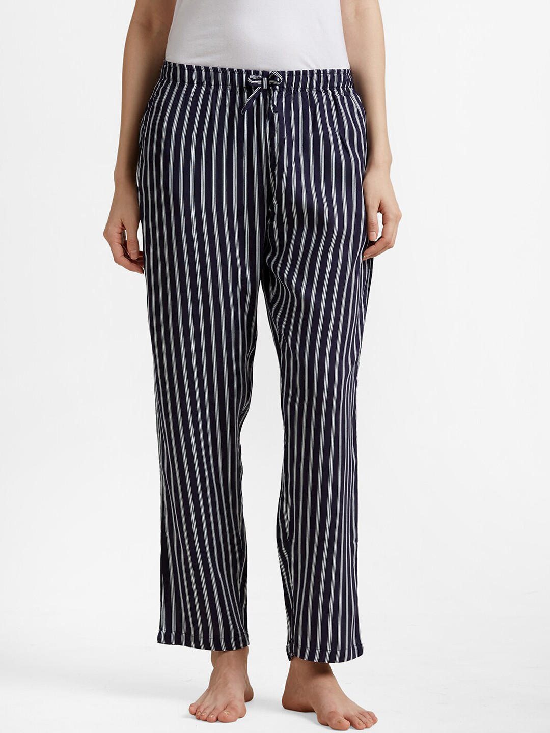 

DRAPE IN VOGUE Women Navy & White Striped Lounge Pants, Navy blue