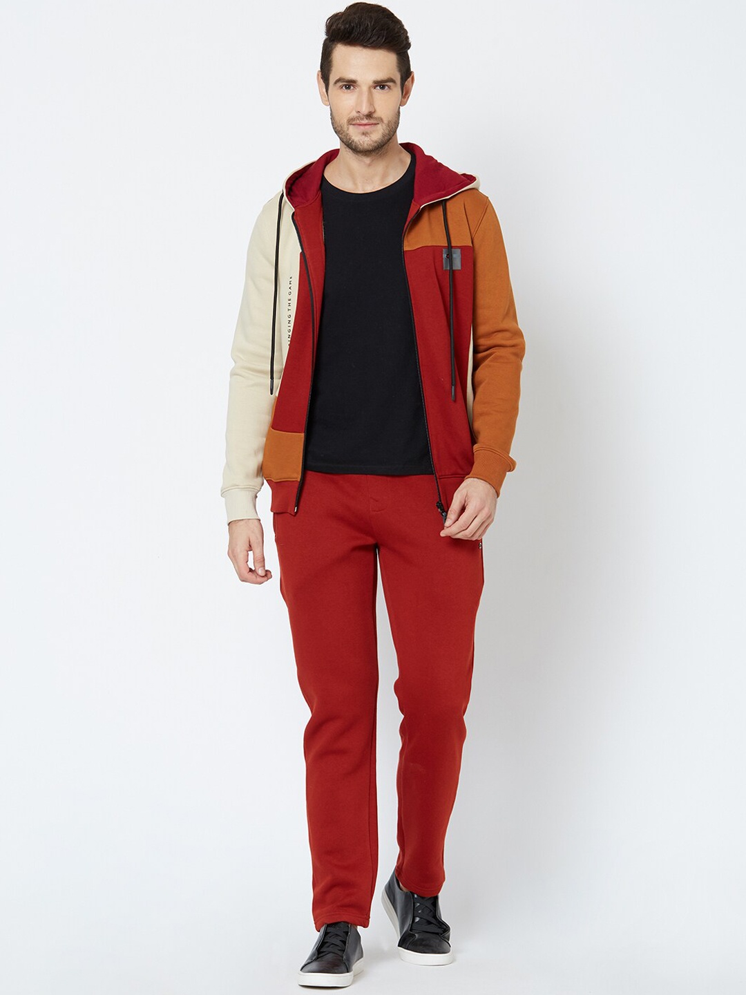 

Sweet Dreams Men Rust-Red & Beige Colourblocked Tracksuit