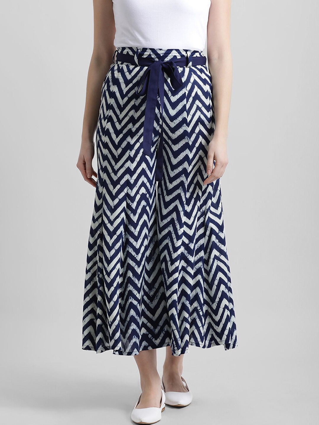 

Azira Women Blue & Cream-Coloured Printed Flared Fusion Palazzos