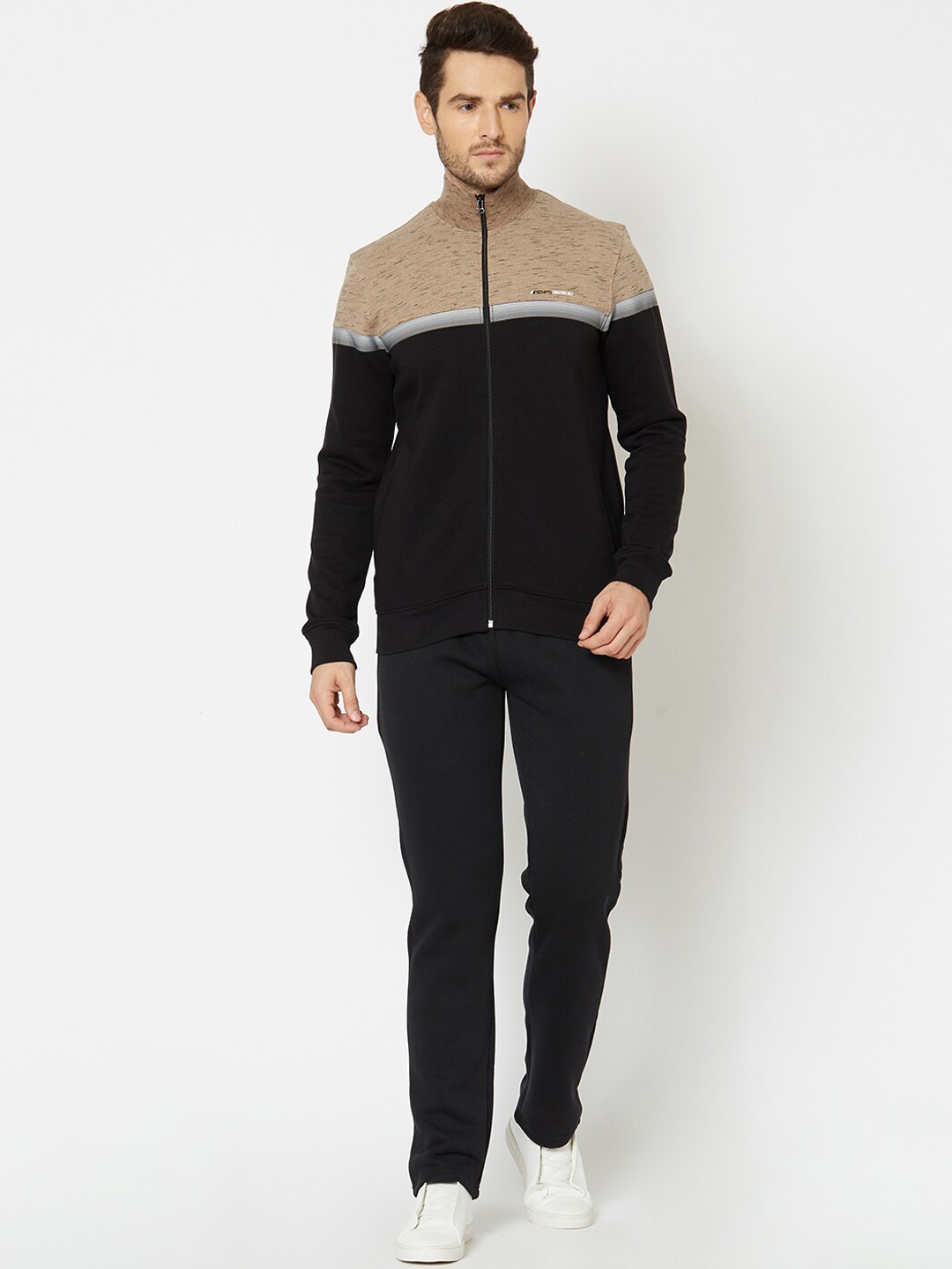 

Sweet Dreams Men Black & Beige Colourblocked Tracksuit