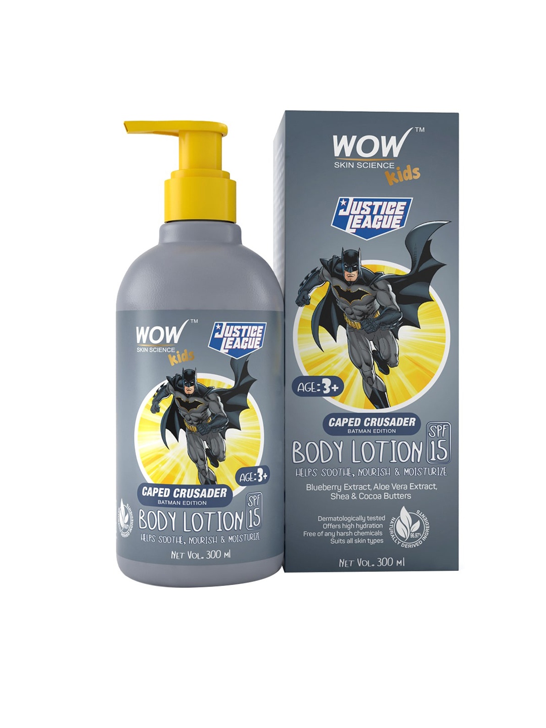 

WOW SKIN SCIENCE Kids Body Lotion SPF 15 Caped Crusader Batman Edition - 300 ml, Grey