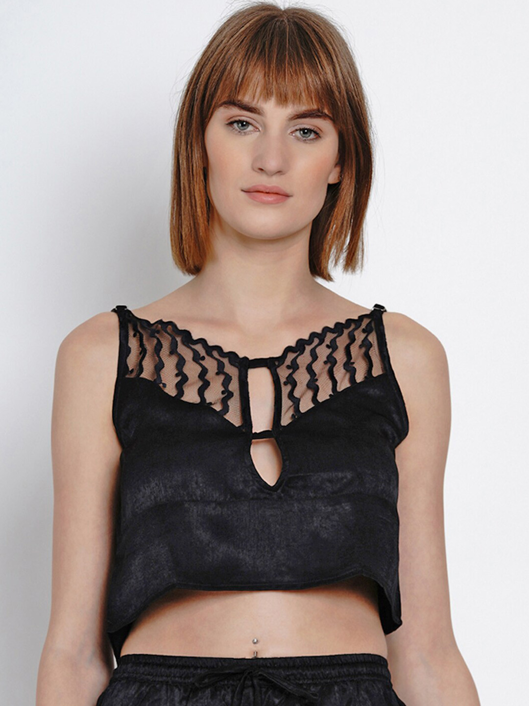 

EROTISSCH Women Black Self Design Fitted Crop Top