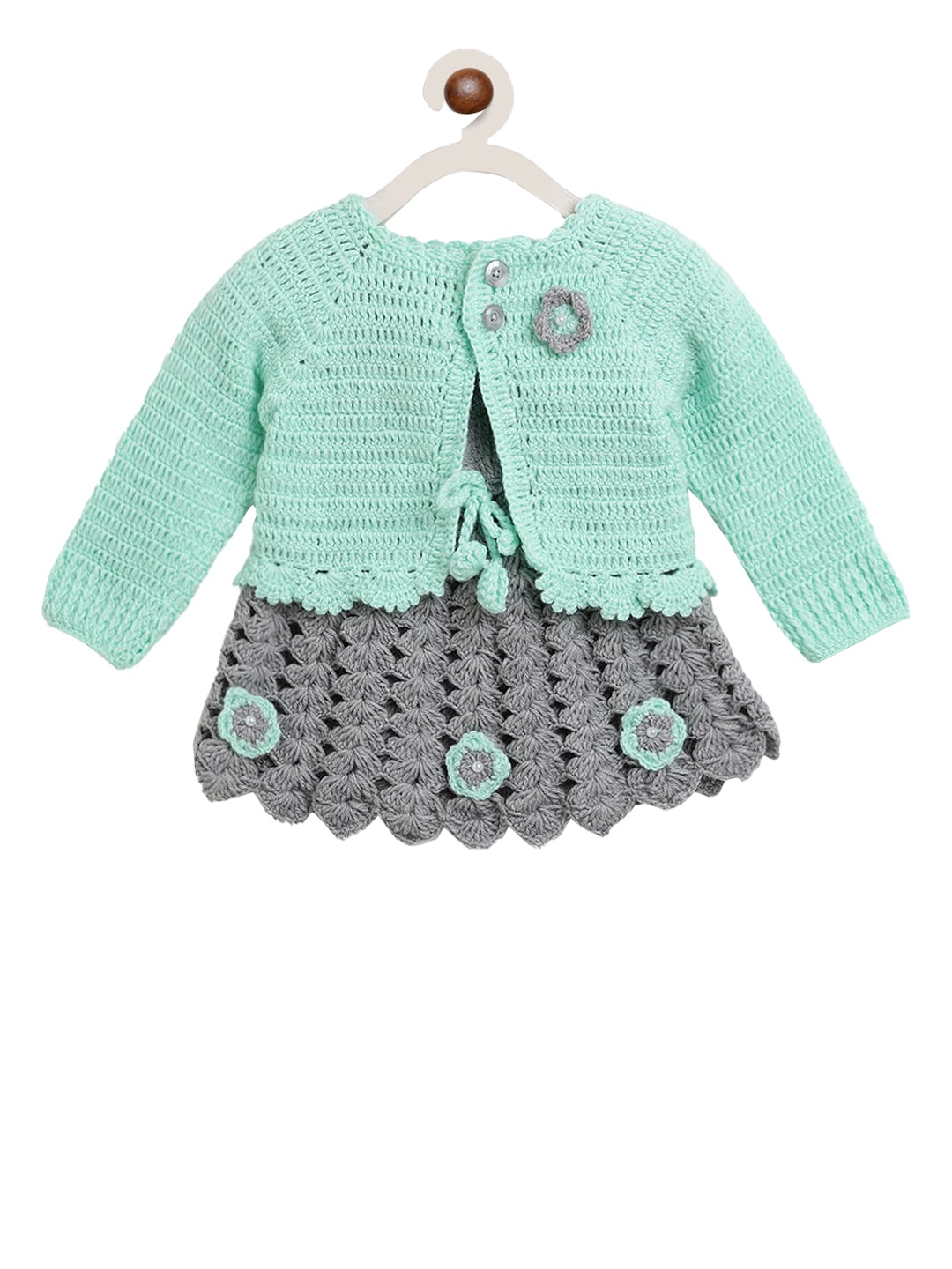 

CHUTPUT Girls Grey Self Design Sweater Dress & Shrug