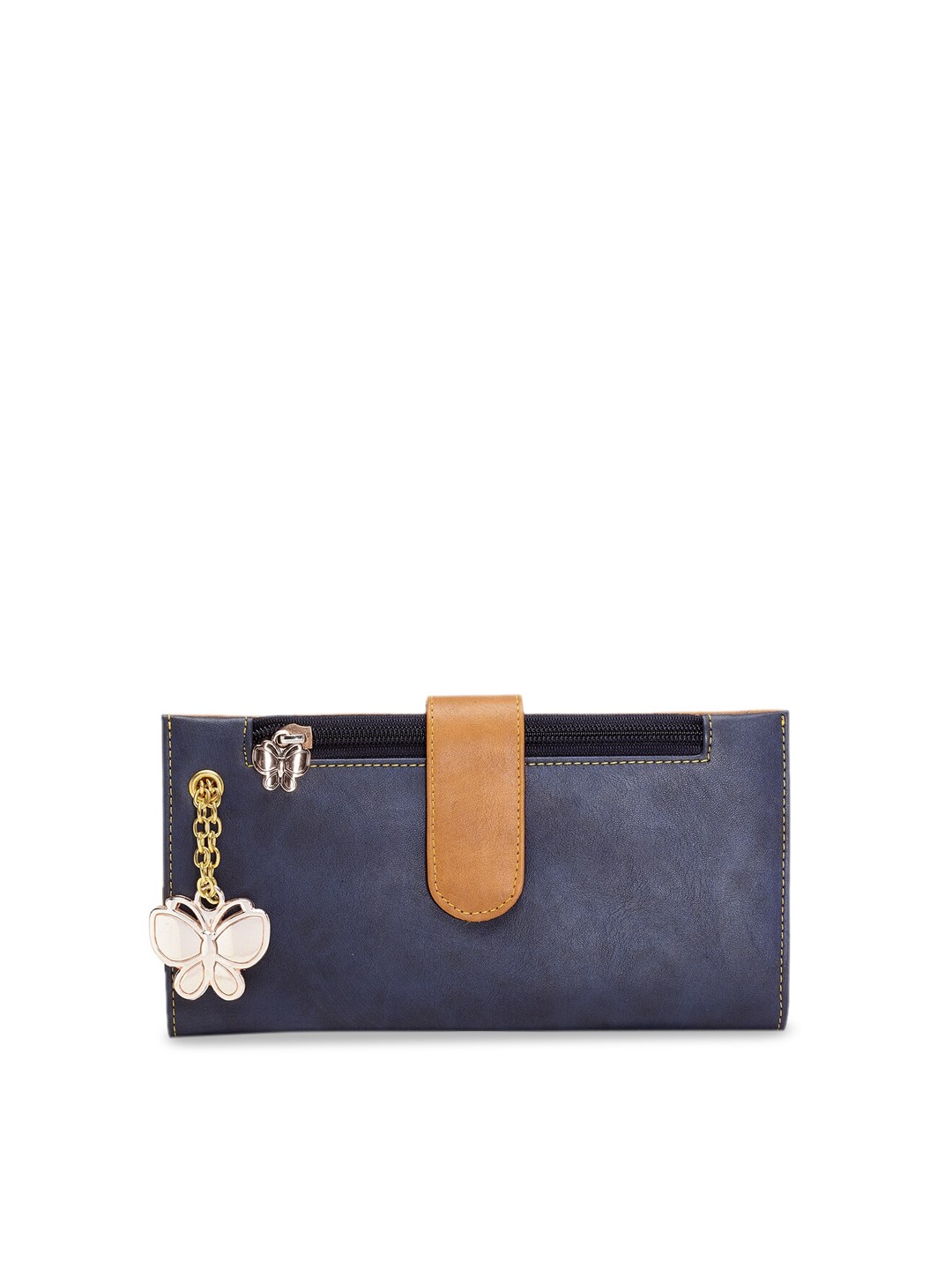 

Butterflies Women Navy Blue & Mustard Yellow Solid Zip Around Wallet