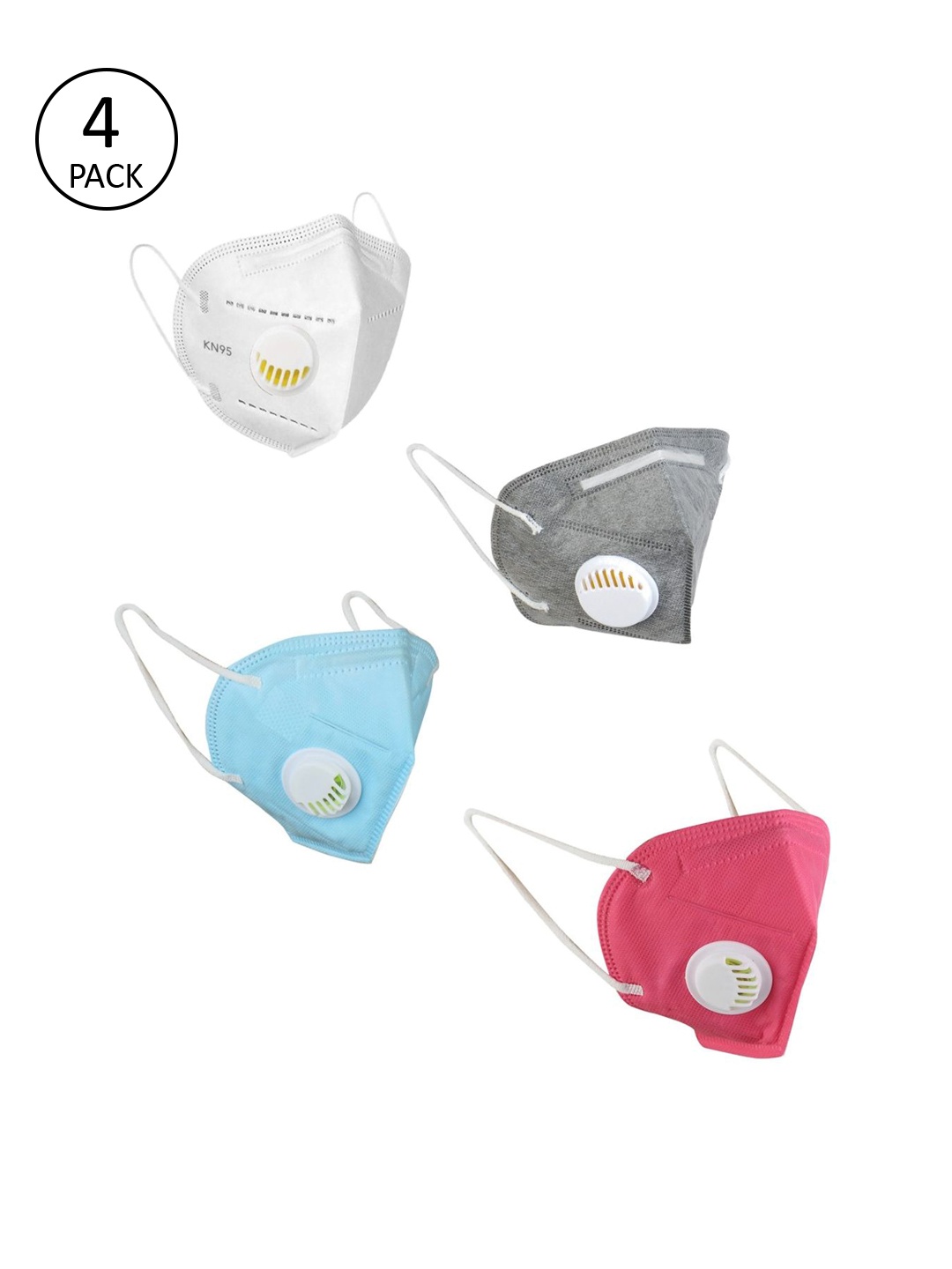 

OOMPH Unisex Pack of 4 Pcs Multicoloured 5-Ply Reusable N95 Masks With Valve, Multi