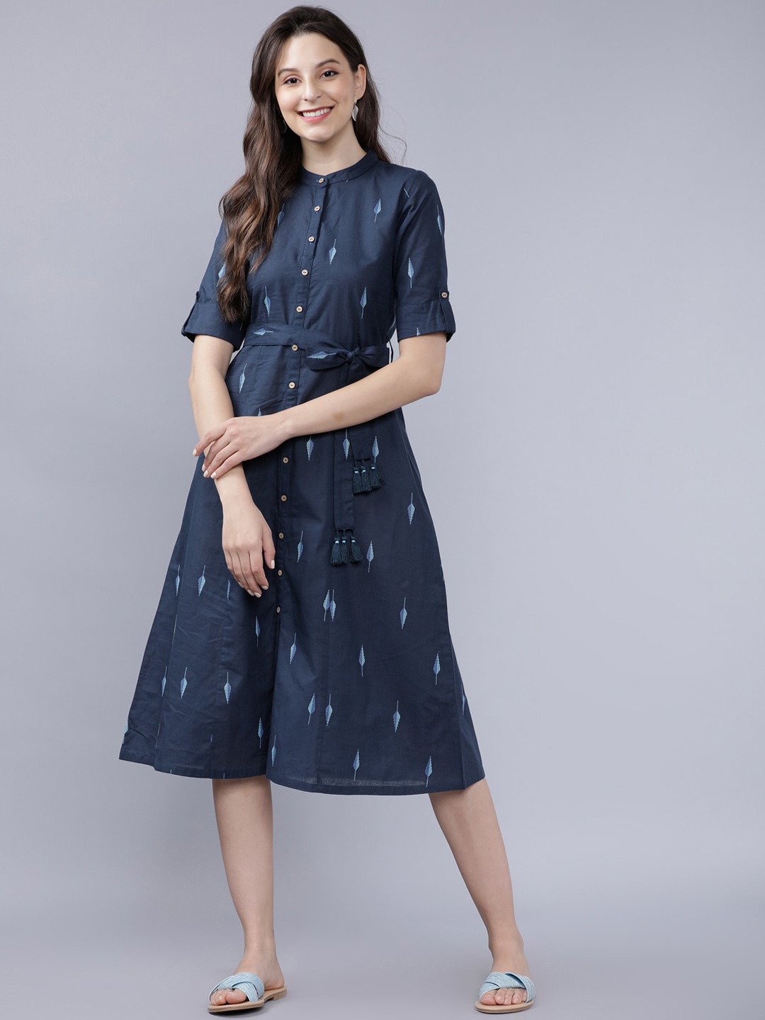 

Vishudh Women Navy Blue Solid A-Line Dress
