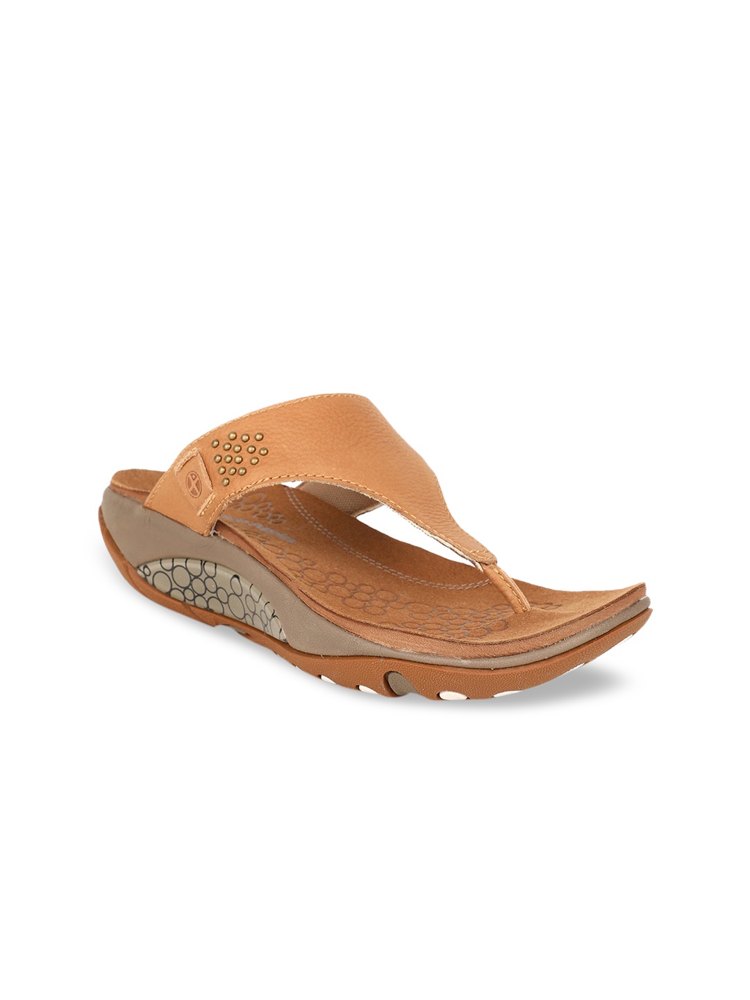 

Hush Puppies Women Brown Textured Leather T-Strap Flats