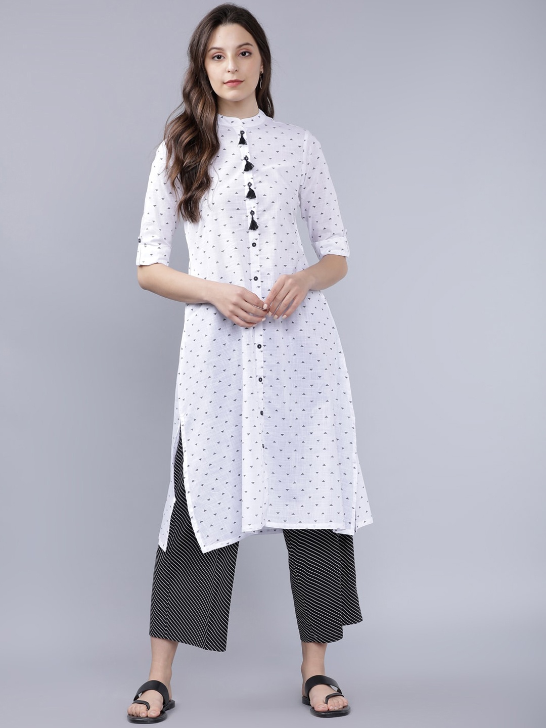 Vishudh Women White Printed A-Line Kurta