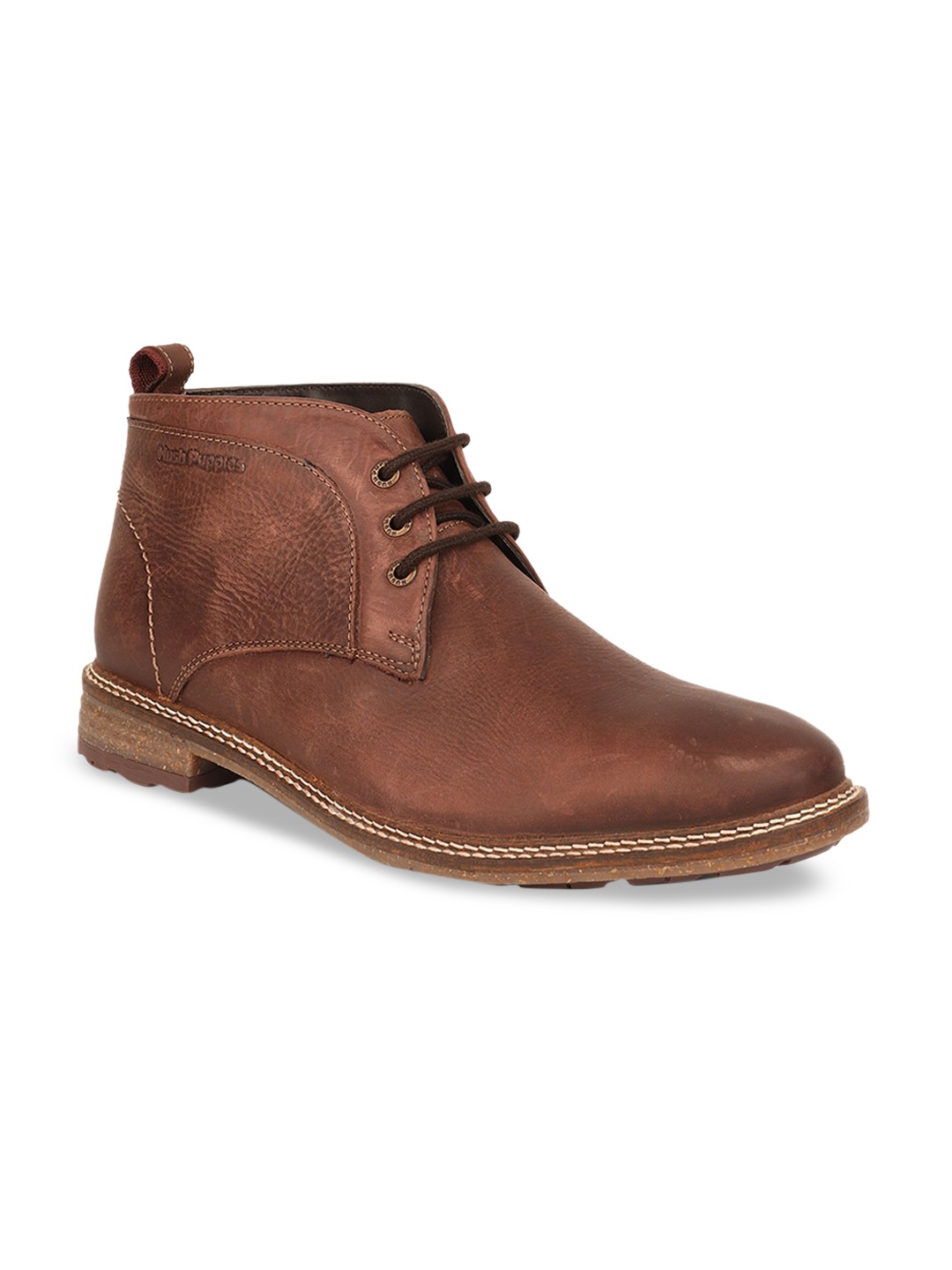 

Hush Puppies Men Brown Solid Leather Mid-Top Flat Boots
