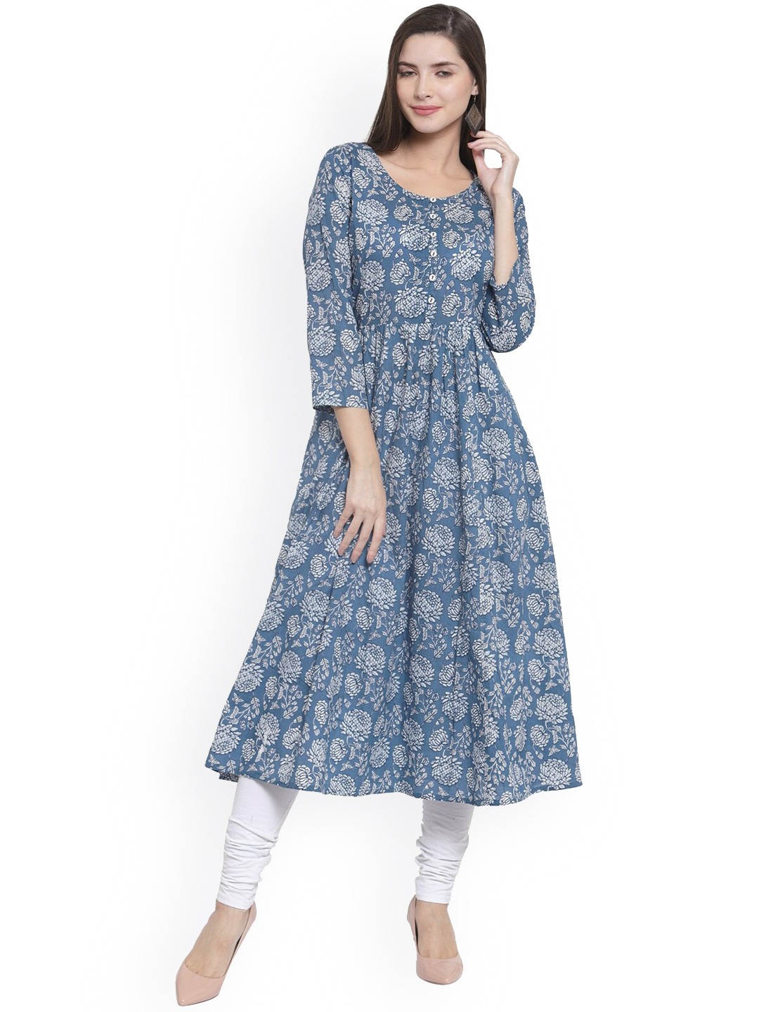 

The Kurta Express Women Blue Printed Pure Cotton Kurta