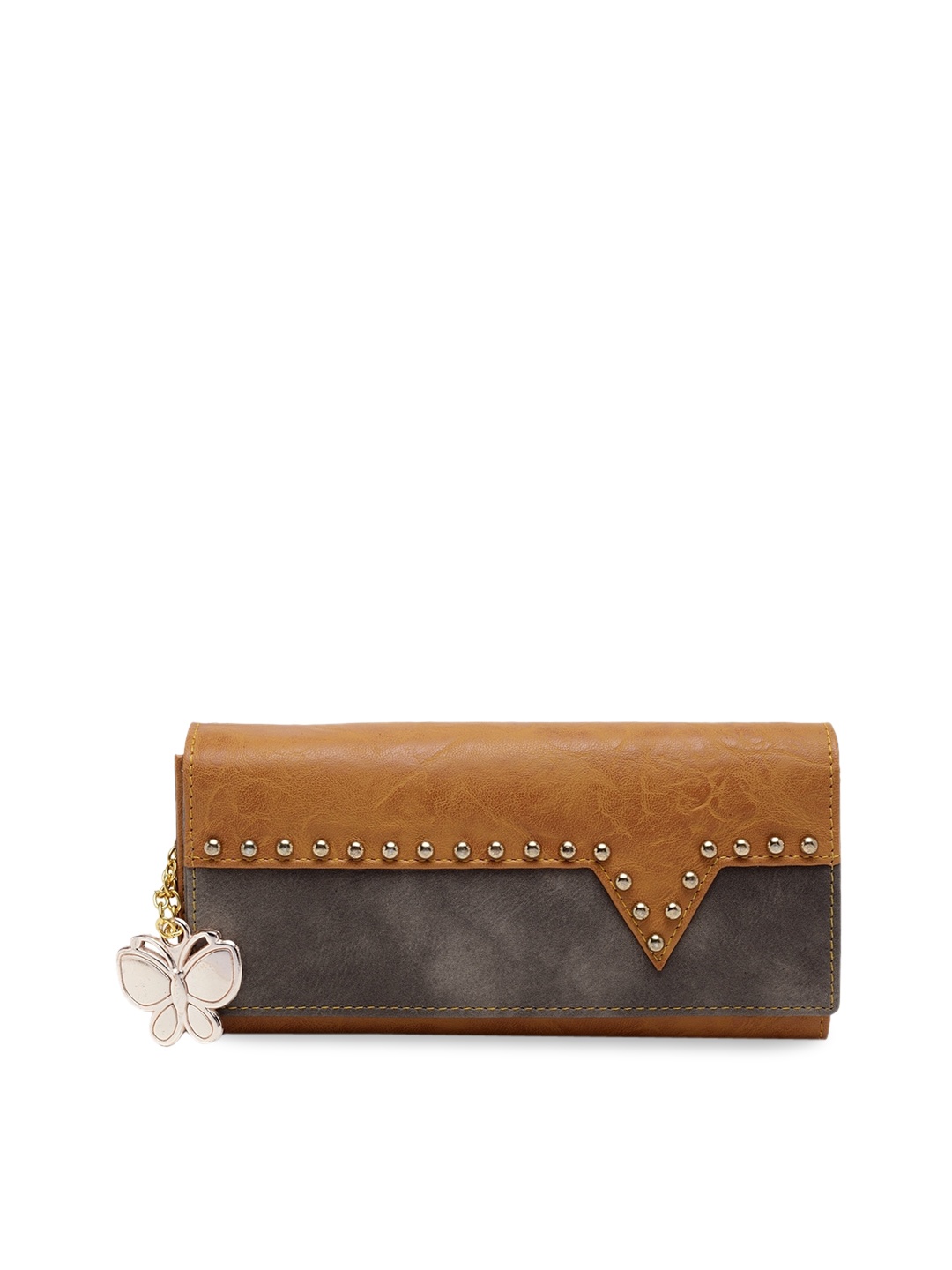 

Butterflies Women Mustard Brown & Grey Colourblocked Two Fold Wallet