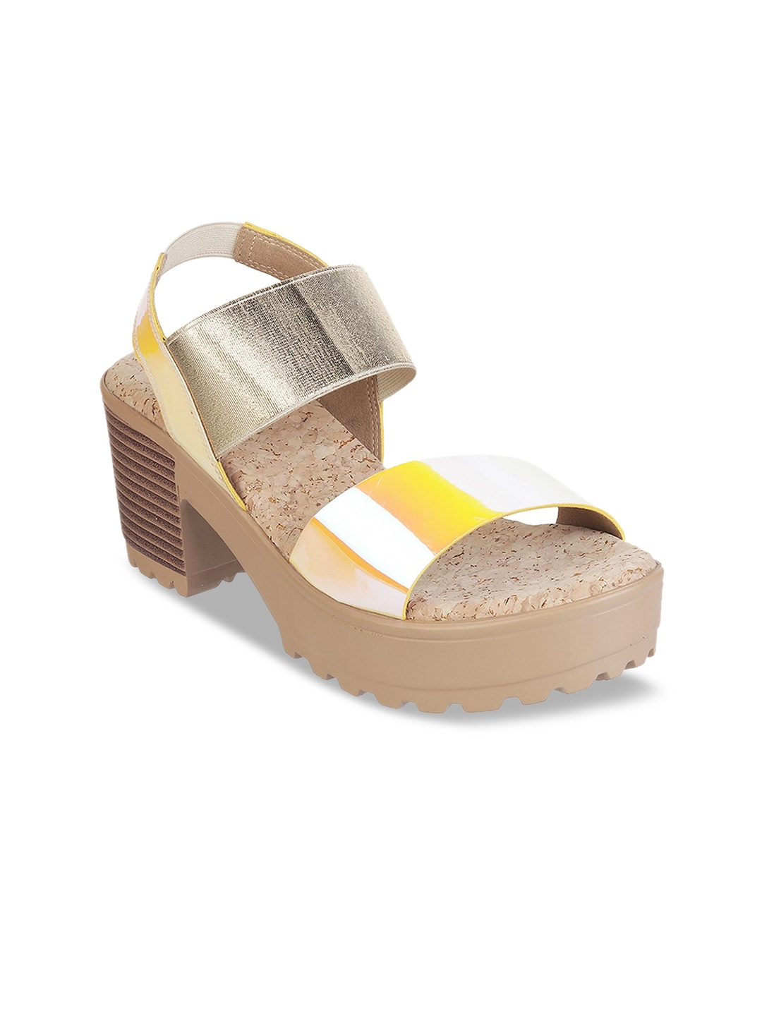 

Mochi Women Orange & Gold-Toned Colourblocked Platform Heels