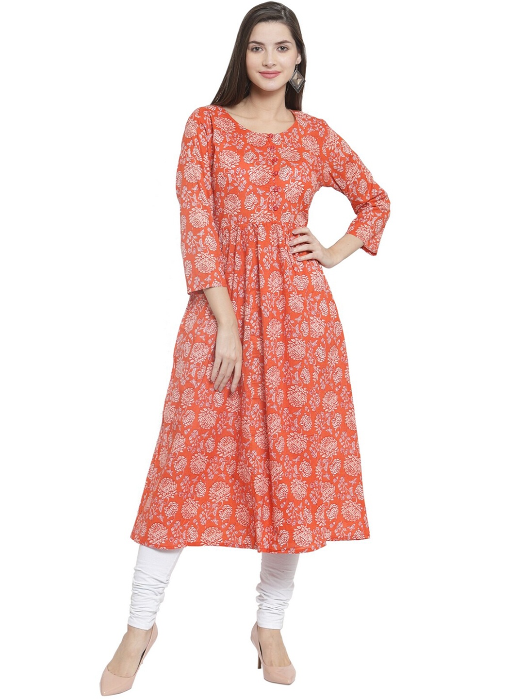 

The Kurta Express Women Orange Printed A-Line Kurta