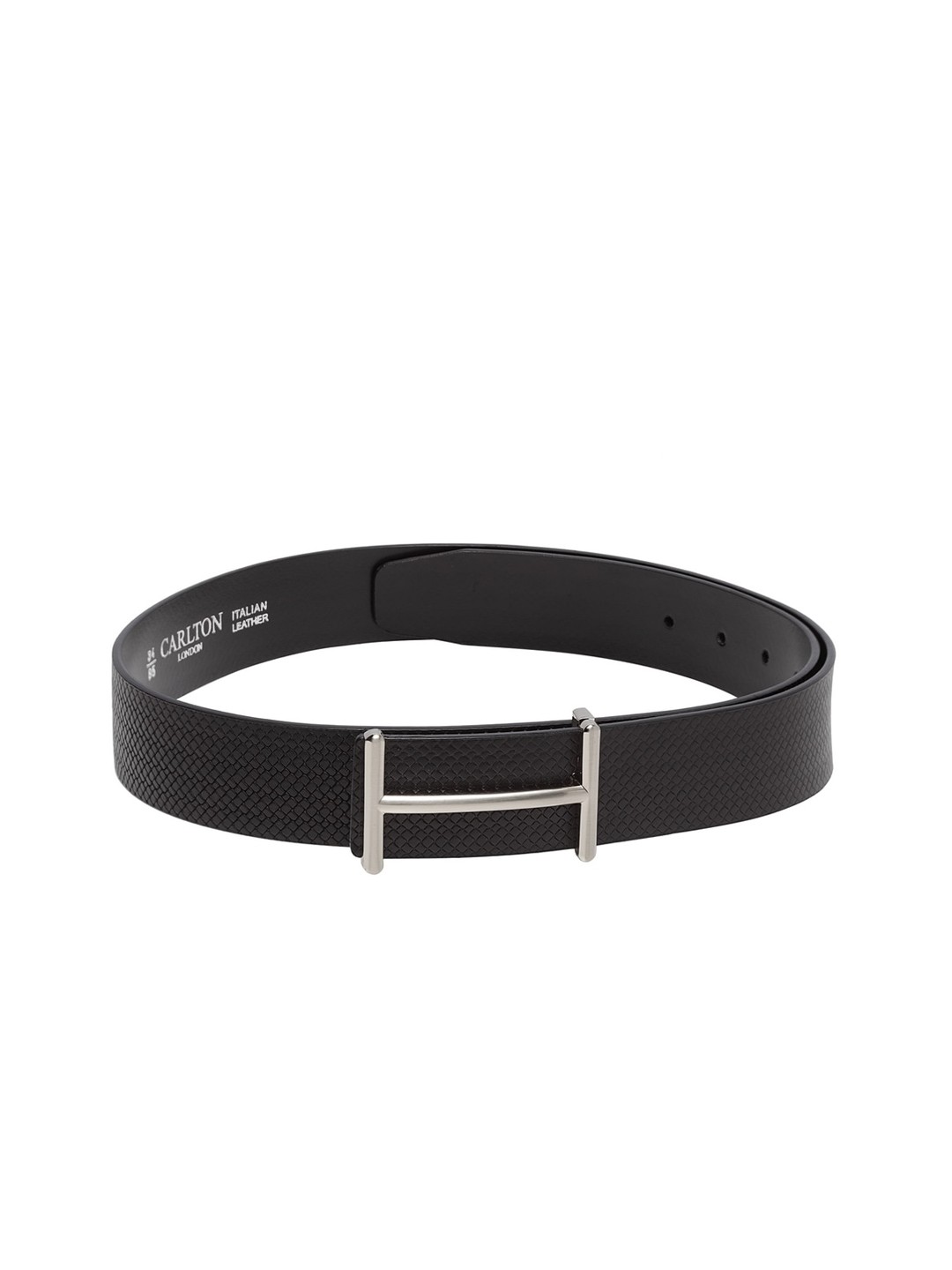 

Carlton London Men Black Textured Leather Belt