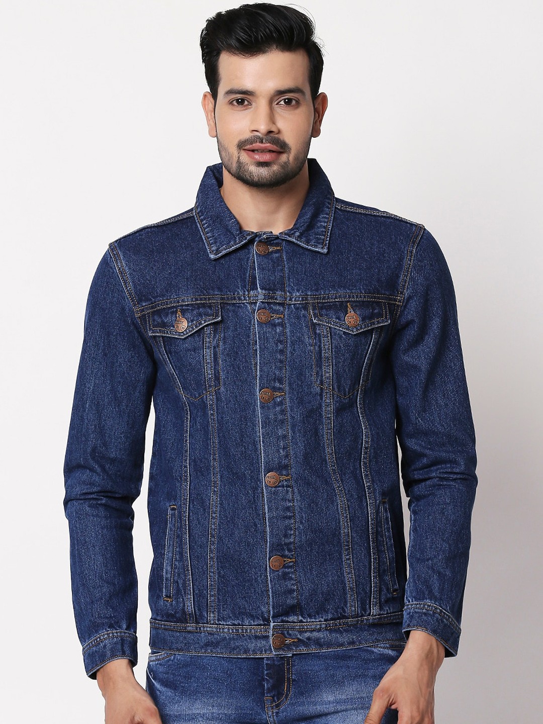 

High Star Men Blue Solid Denim Jacket