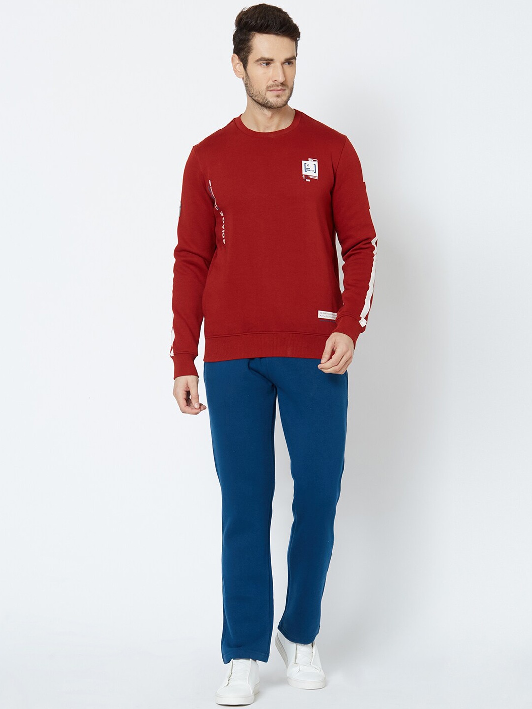 

Sweet Dreams Men Rust Red & Blue Solid Tracksuit