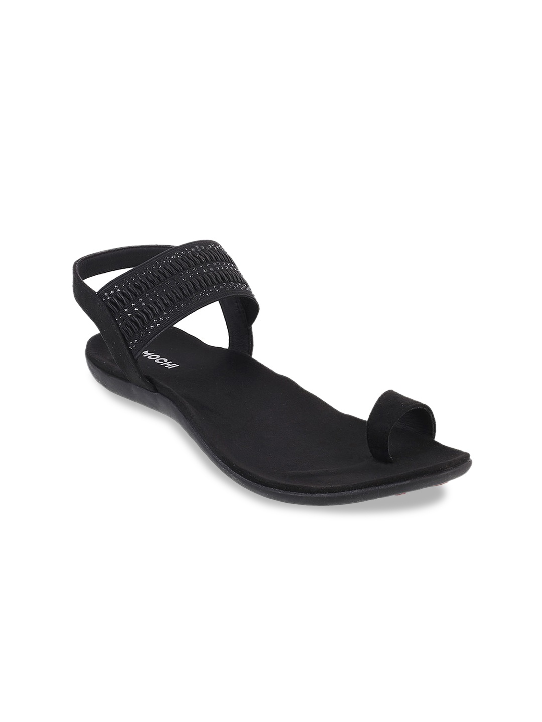 Mochi Women Black Solid Open Toe Flats
